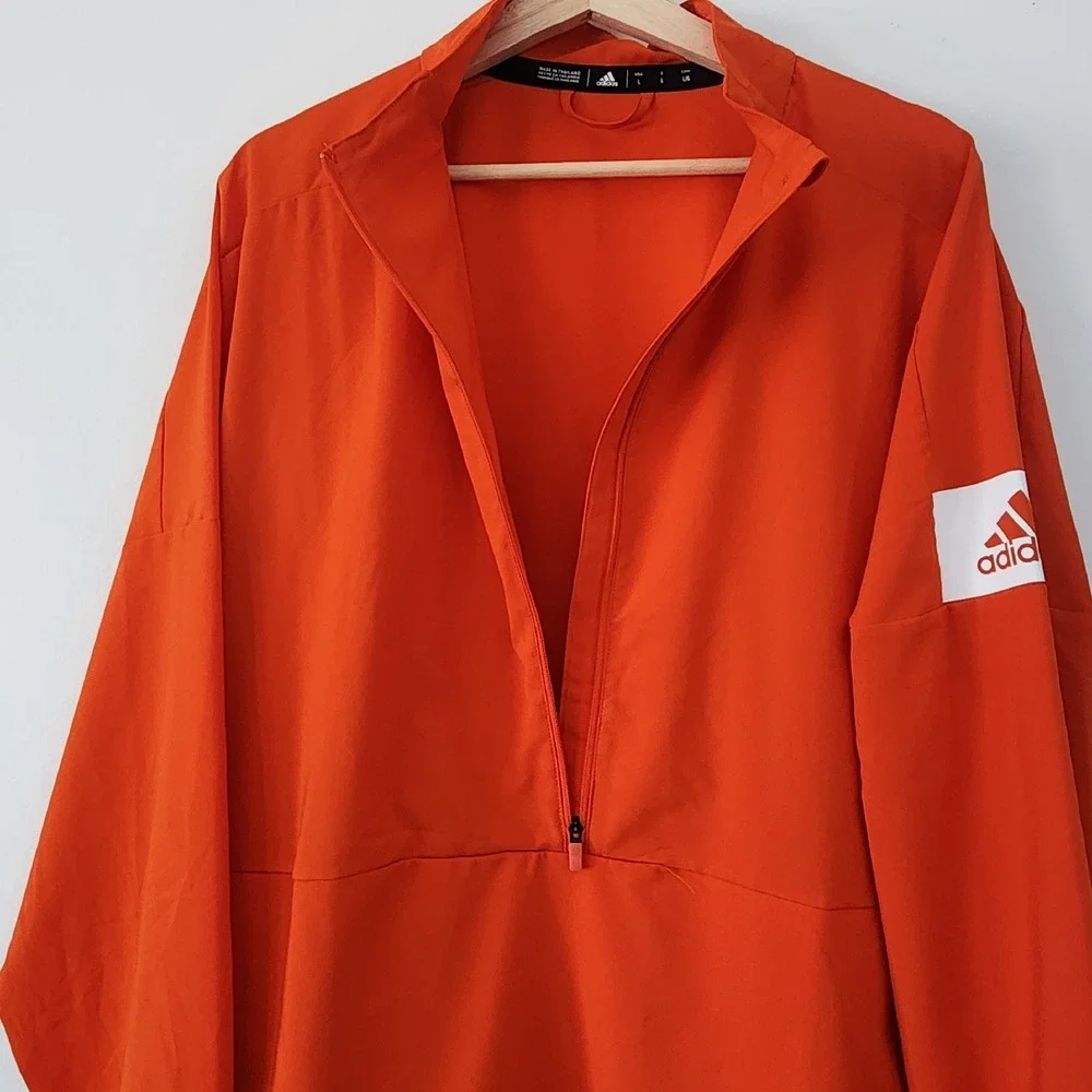 Adidas orange‎ long sleeve golf windbreaker pullover 1/4 zip mens size L